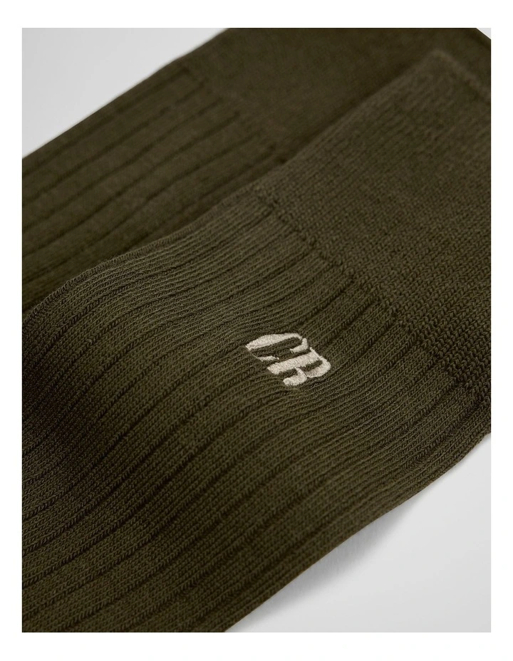 Australian Cotton Blend CR Rib Crew Sock in Olive image 2