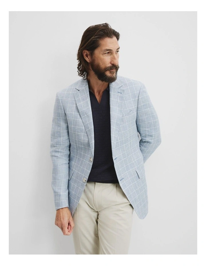 Slim Fit Linen Prince Of Wales Blazer in Blue image 1
