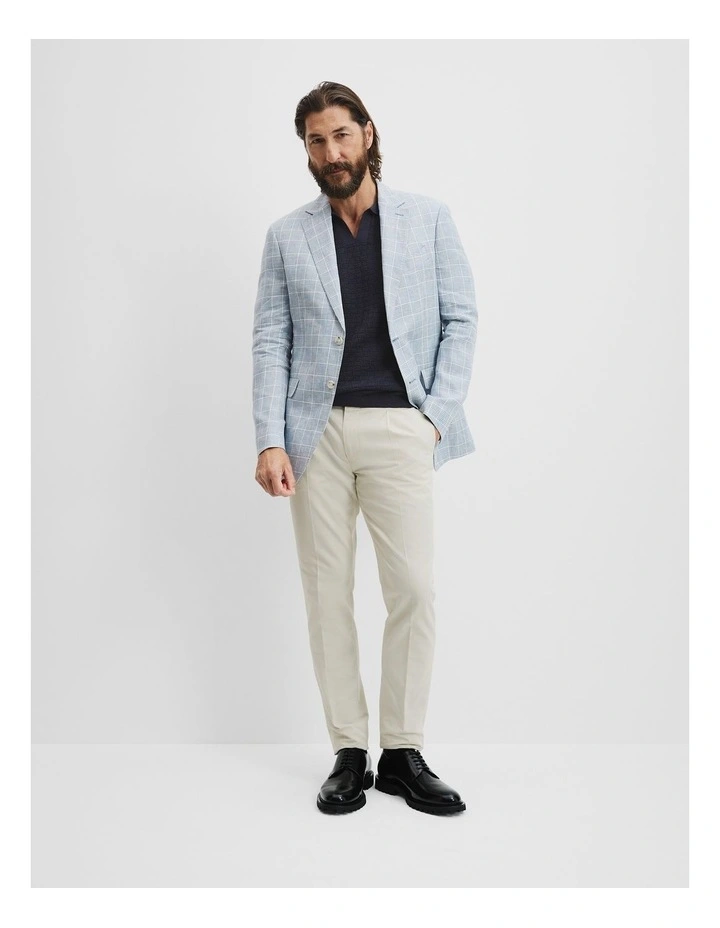 Slim Fit Linen Prince Of Wales Blazer in Blue image 2