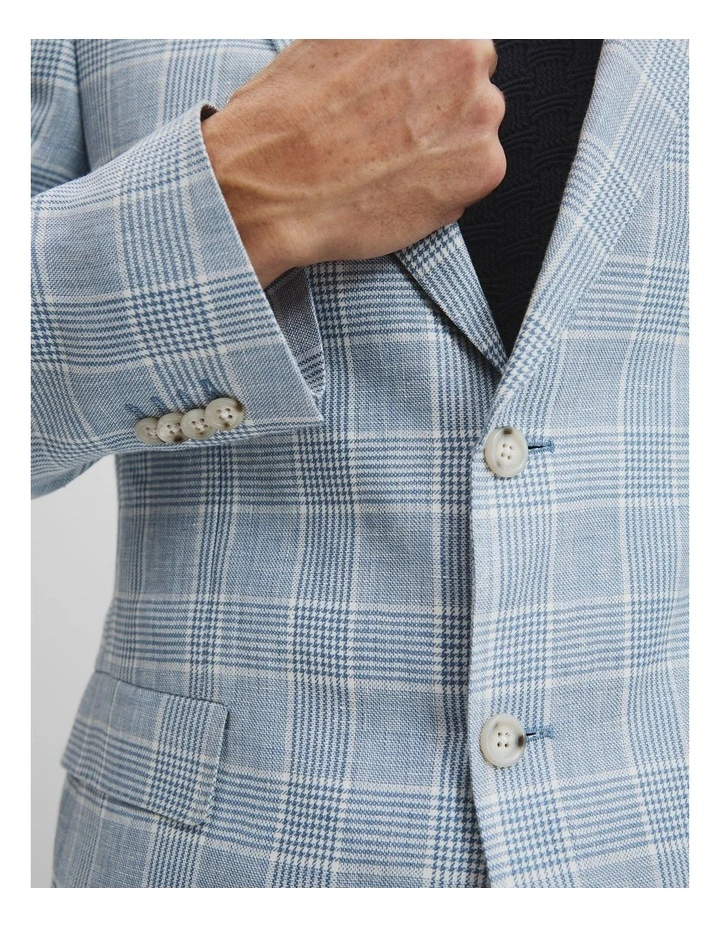 Slim Fit Linen Prince Of Wales Blazer in Blue image 3