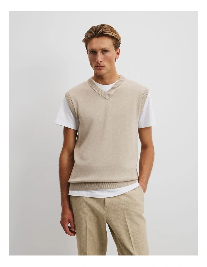 Australian Cotton V-Neck Knit Vest in Smoke image 1