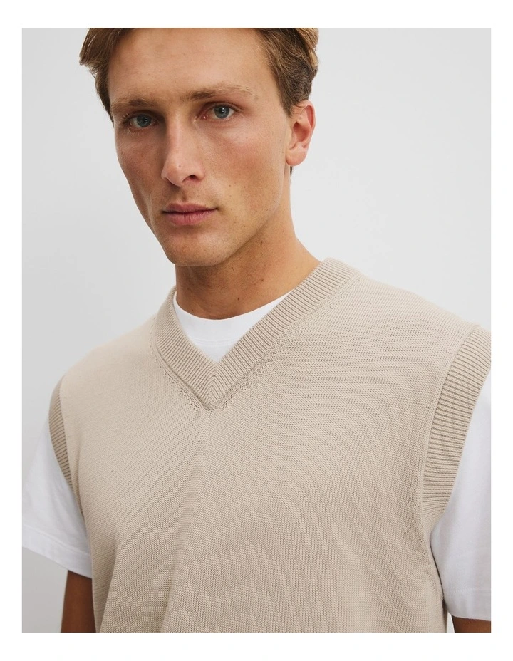 Australian Cotton V-Neck Knit Vest in Smoke image 2