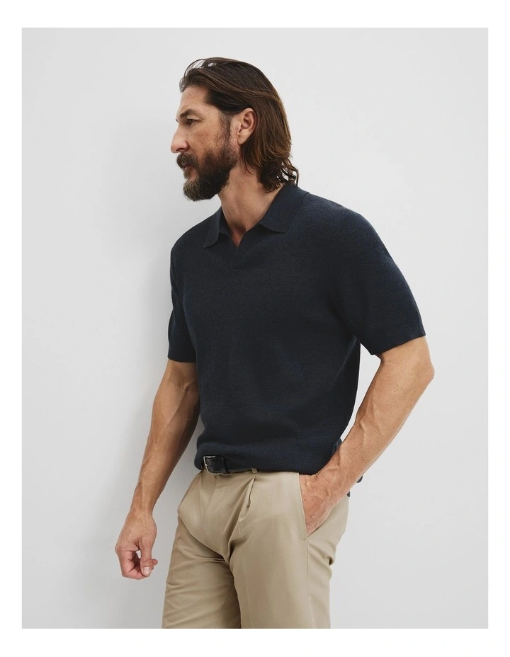 Merino Rib Trophy Polo in Navy Melange image 1