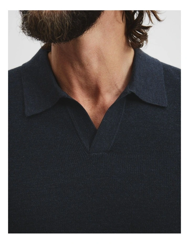 Merino Rib Trophy Polo in Navy Melange image 2