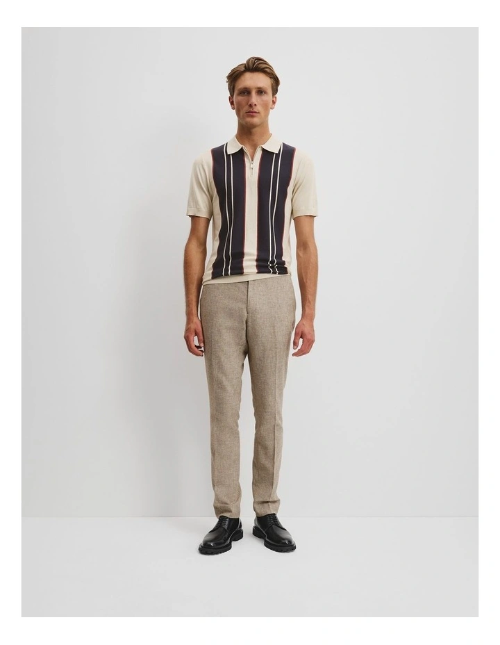 Cotton Silk Panel Zip Polo in Navy Multi image 3