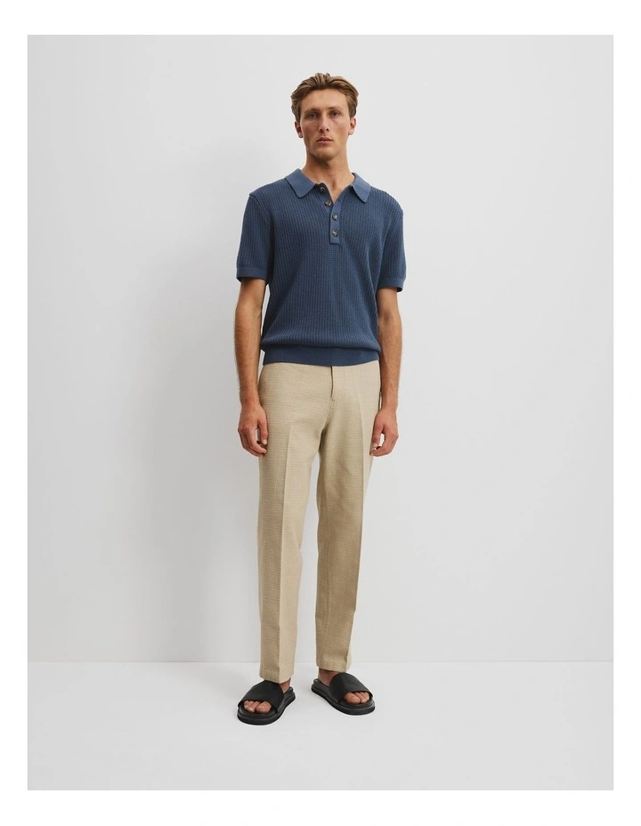 Australian Cotton Oversized Textured Knit Polo in Indigo image 3