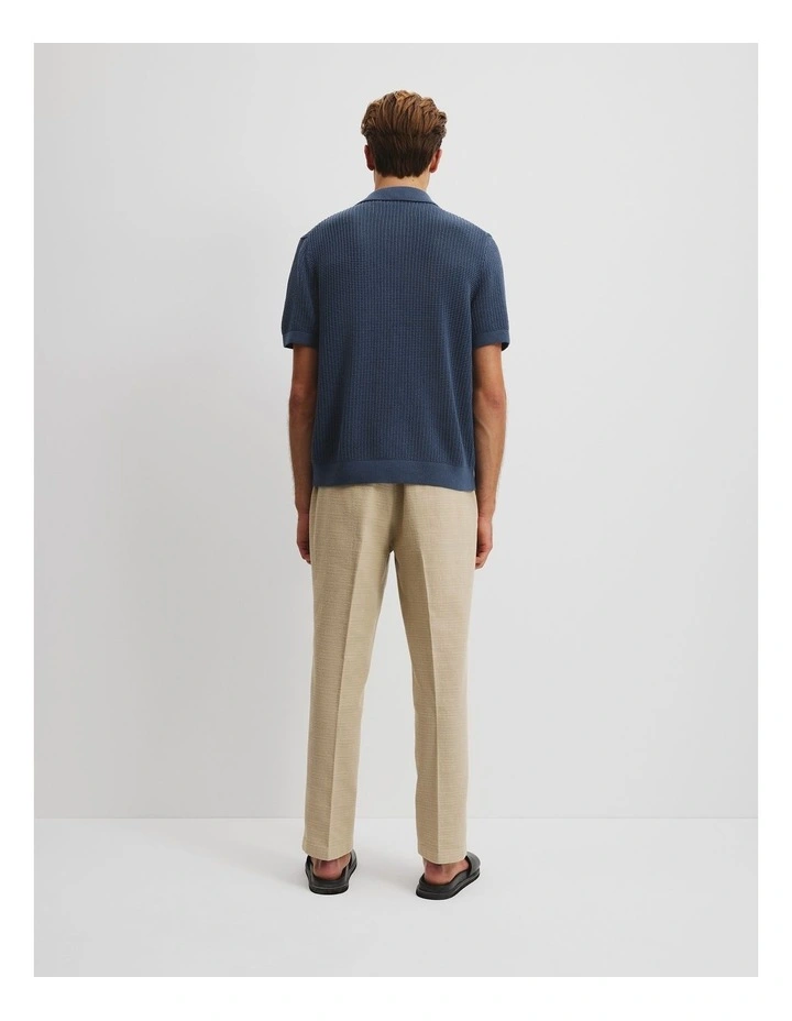 Australian Cotton Oversized Textured Knit Polo in Indigo image 4