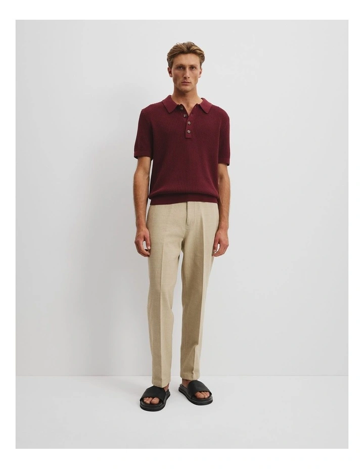 Australian Cotton Oversized Textured Knit Polo in Sangria image 3