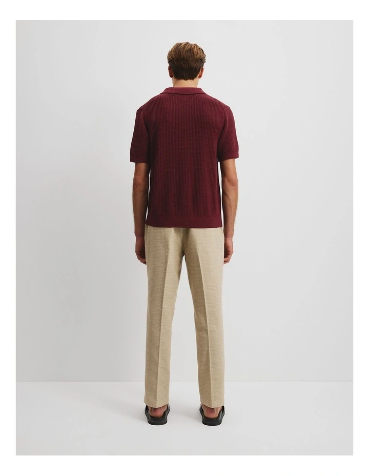 Australian Cotton Oversized Textured Knit Polo in Sangria image 4