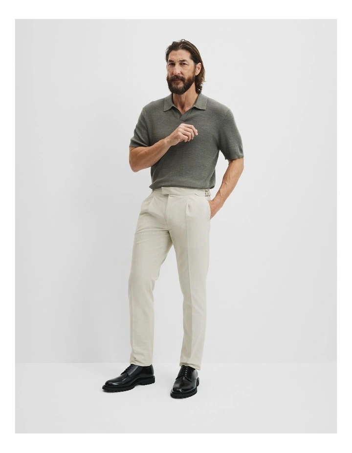 Cotton Pleat Buckle Pant in Off White image 1