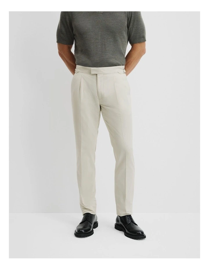 Cotton Pleat Buckle Pant in Off White image 2