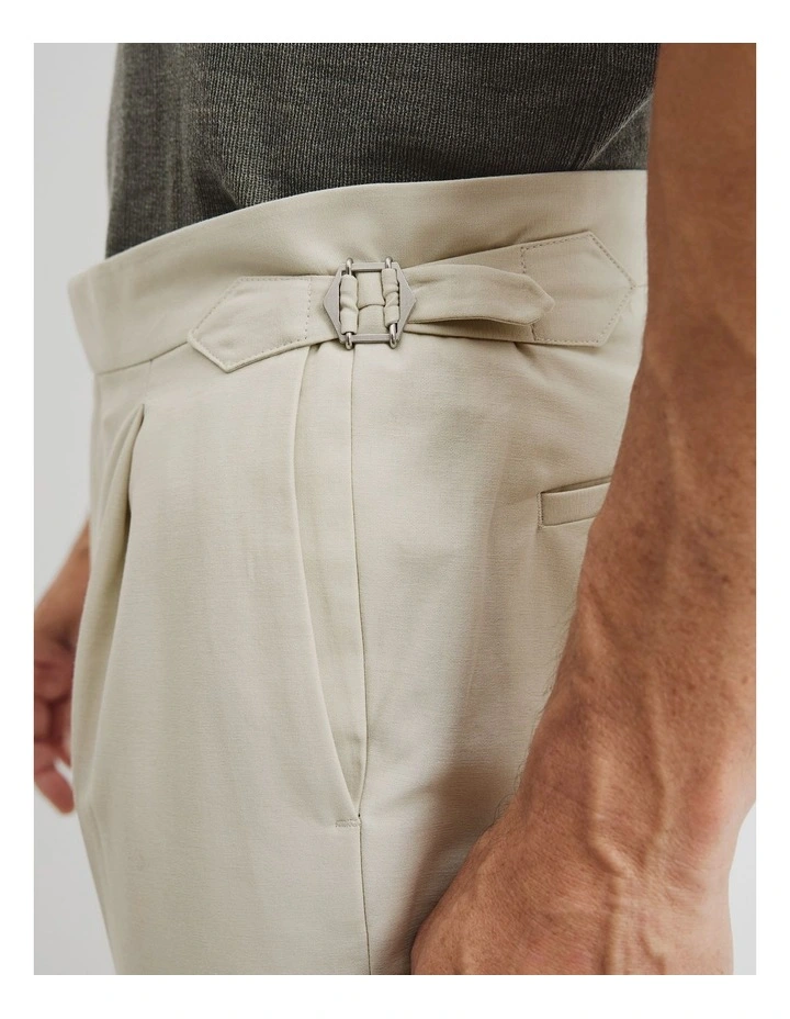 Cotton Pleat Buckle Pant in Off White image 3