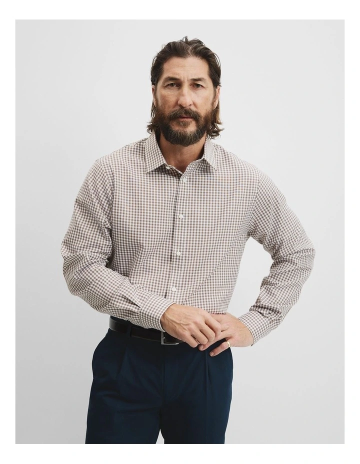 Regular Fit Gingham Travel Shirt in Chestnut image 1