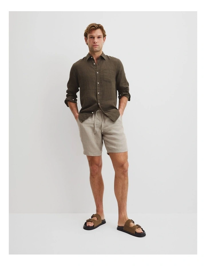 Organically Grown Linen Drawcord Shorts in Cement image 1