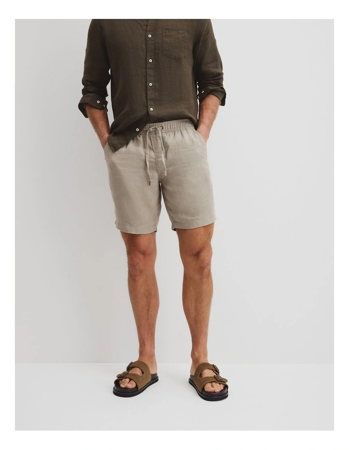 Organically Grown Linen Drawcord Shorts in Cement image 2