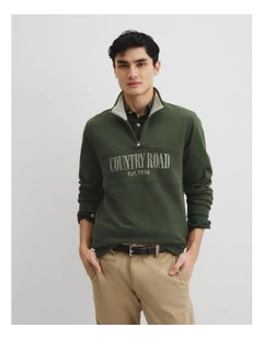 Verified Australian Cotton Half Zip Heritage Sweat in Eden Green