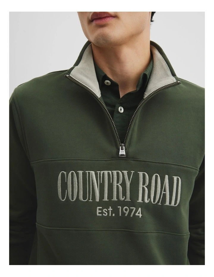 Verified Australian Cotton Half Zip Heritage Sweat in Eden Green image 2