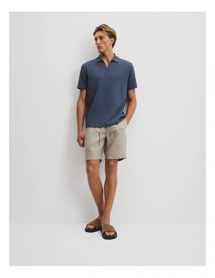 Australian Cotton Relaxed Waffle Polo in Denim Blue image 1