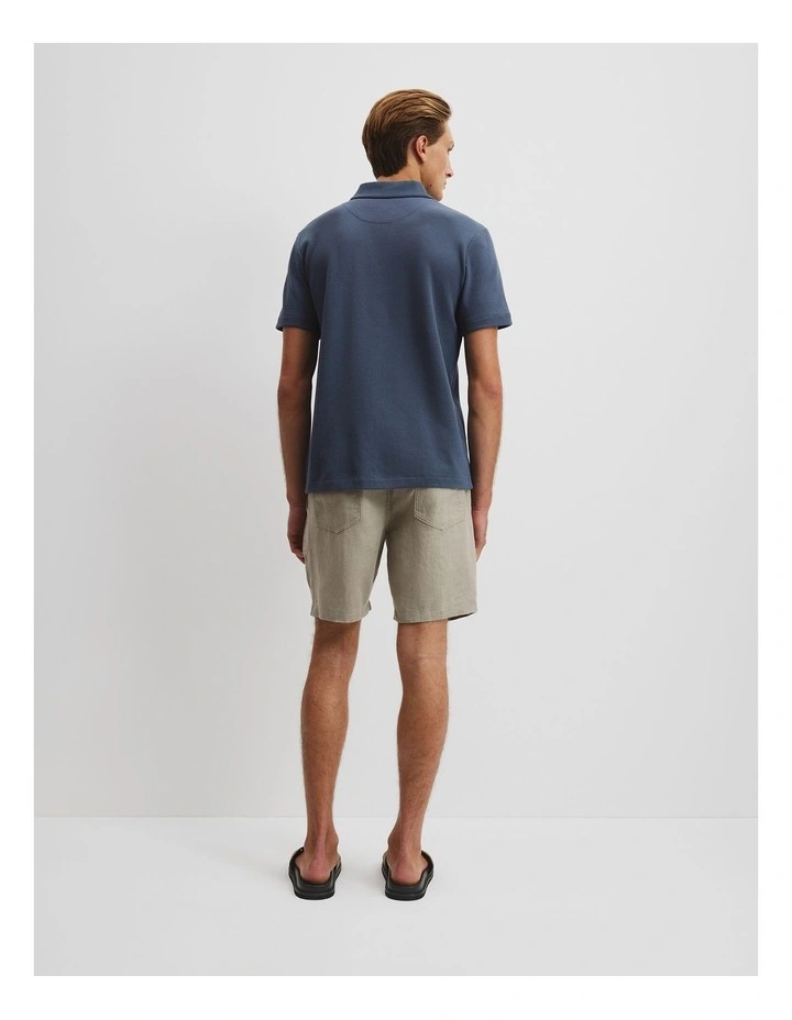 Australian Cotton Relaxed Waffle Polo in Denim Blue image 4