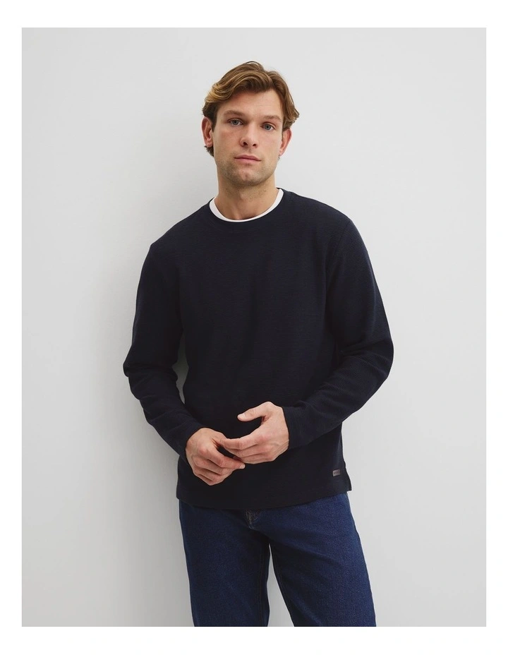 Australian Cotton Textured T-Shirt in Navy image 2