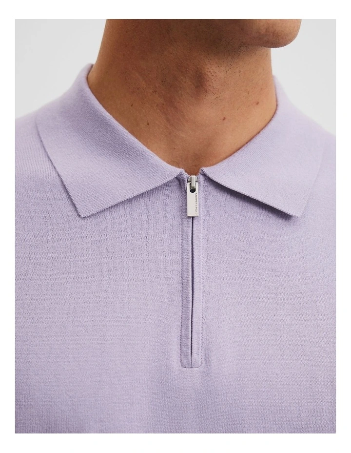Cotton Silk Zip Knit Polo in Lavender image 2