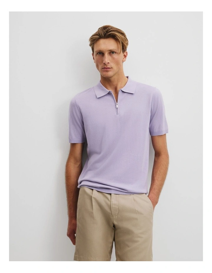 Cotton Silk Zip Knit Polo in Lavender image 3