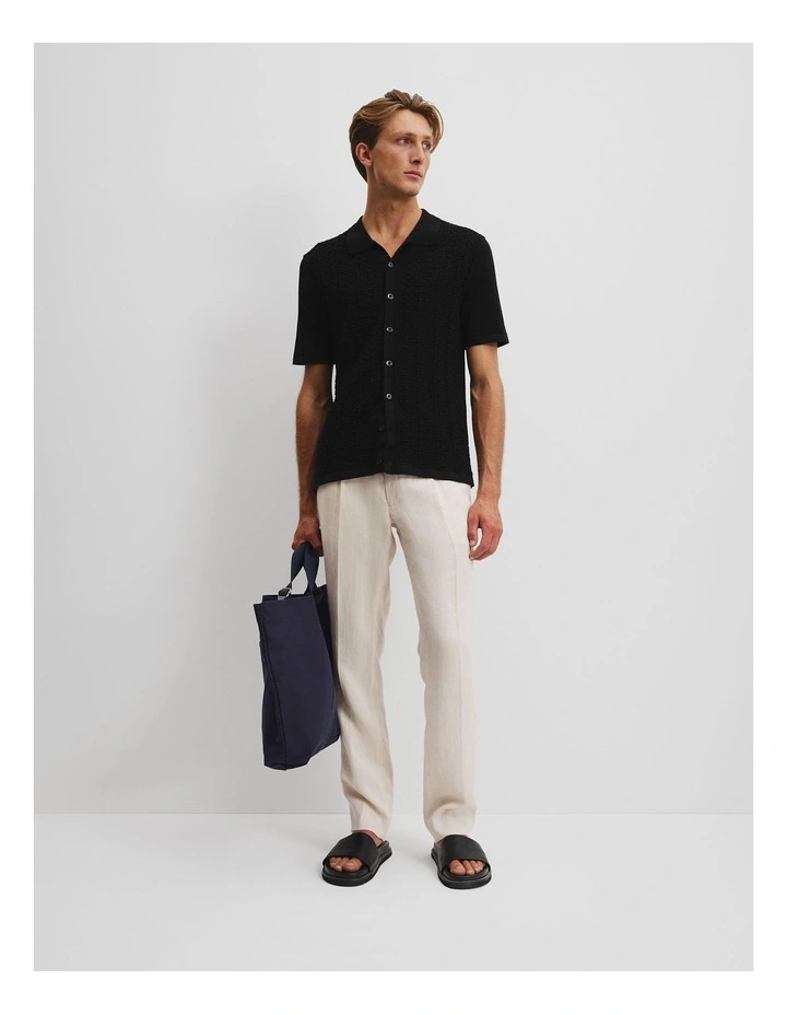 Cotton Silk Textured Knit Shirt in Black image 1