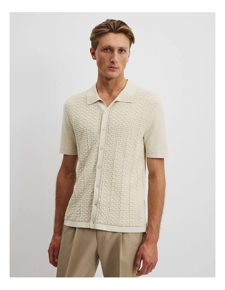 Cotton Silk Textured Knit Shirt in Stone image 1