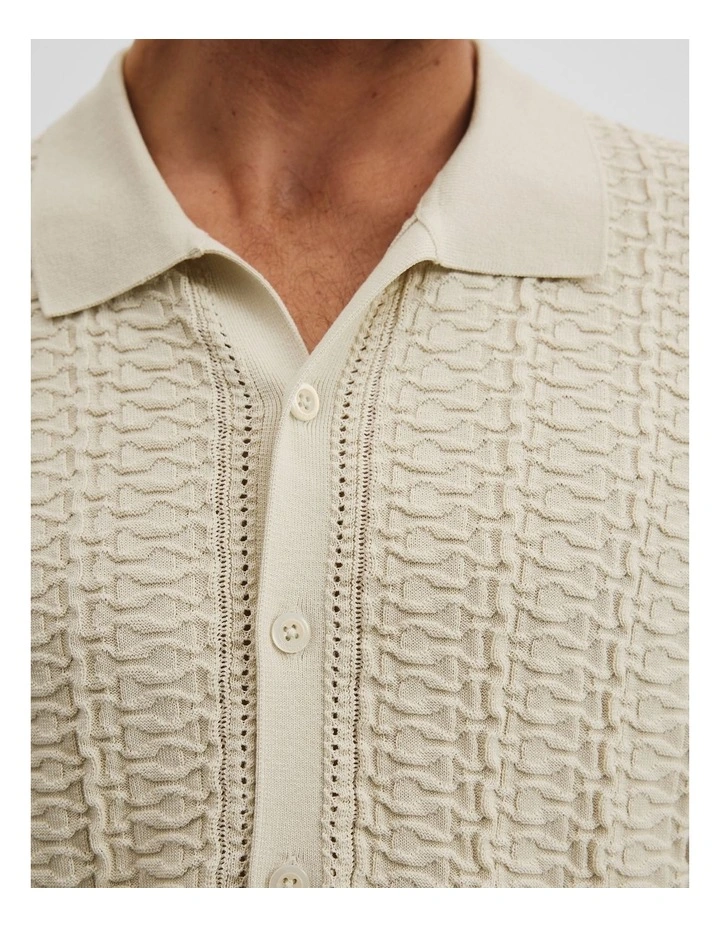 Cotton Silk Textured Knit Shirt in Stone image 3