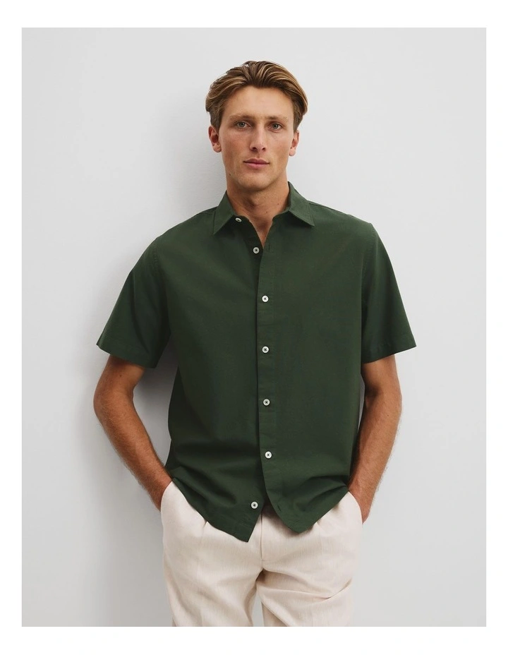 Relaxed Fit Cotton Short Sleeve Oxford Shirt in Eden Green image 1