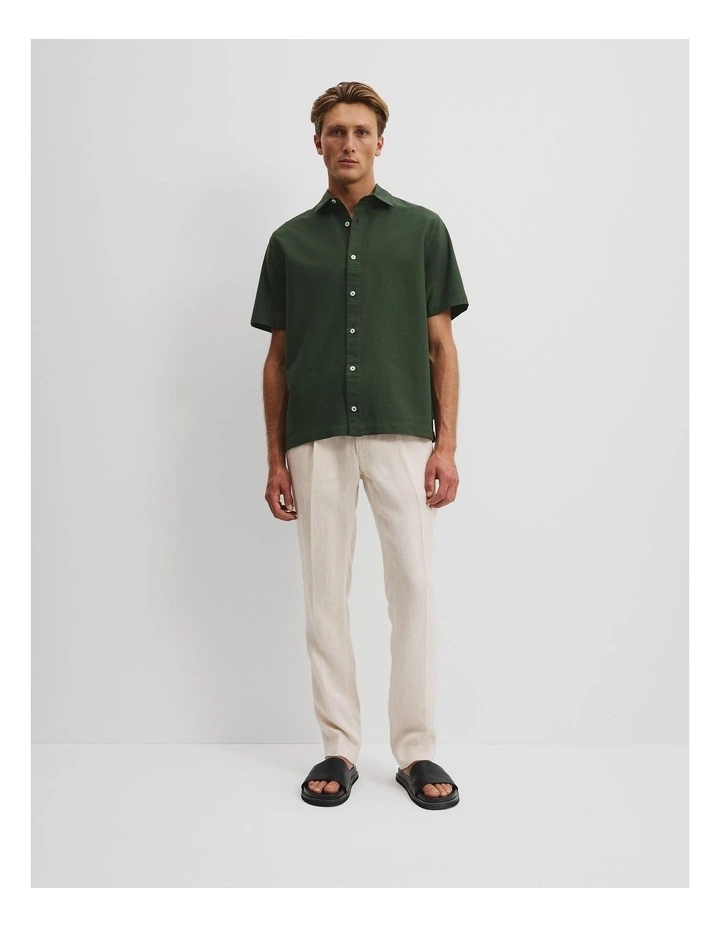 Relaxed Fit Cotton Short Sleeve Oxford Shirt in Eden Green image 3