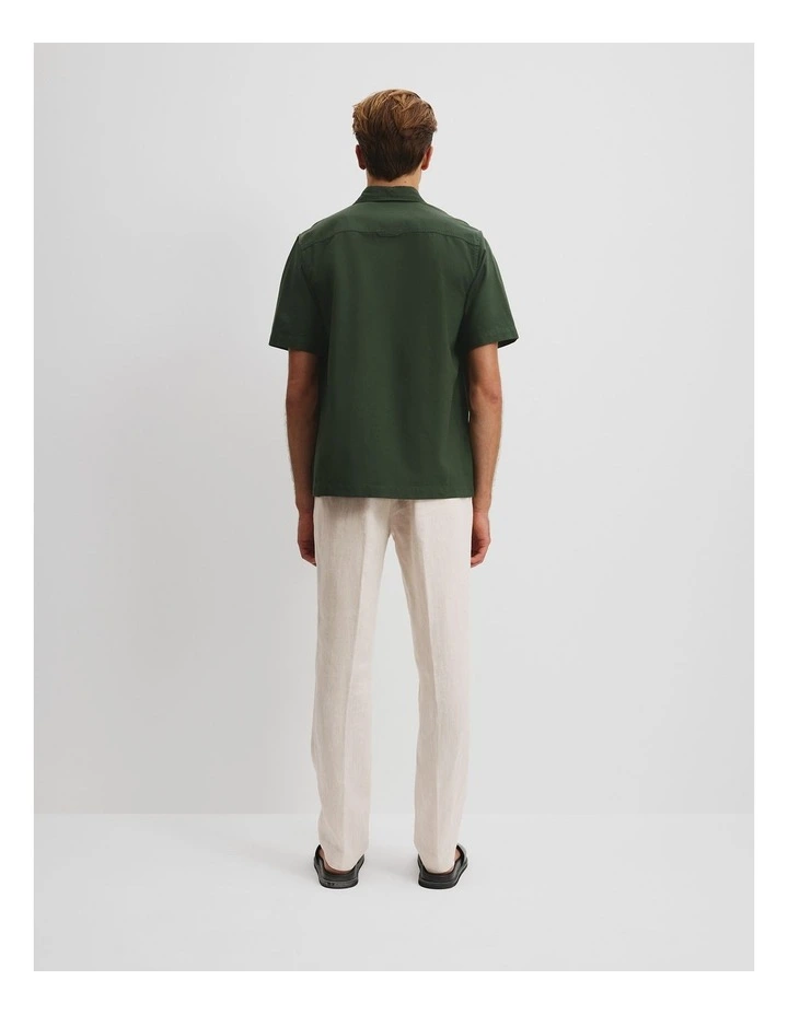 Relaxed Fit Cotton Short Sleeve Oxford Shirt in Eden Green image 4