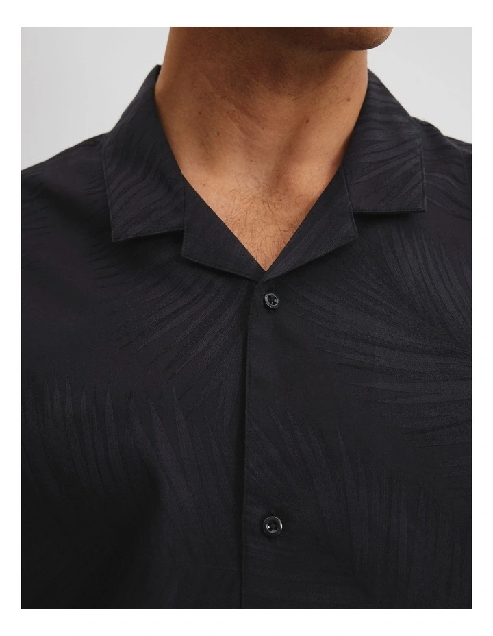 Short Sleeve Revere Palm Jacquard Shirt in Black image 2