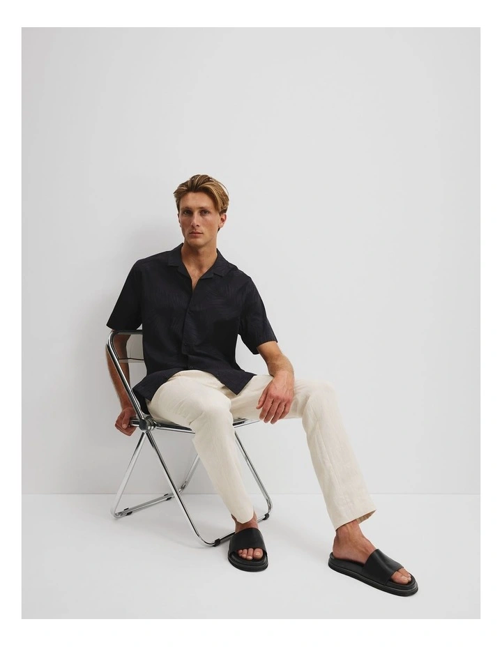 Short Sleeve Revere Palm Jacquard Shirt in Black image 3