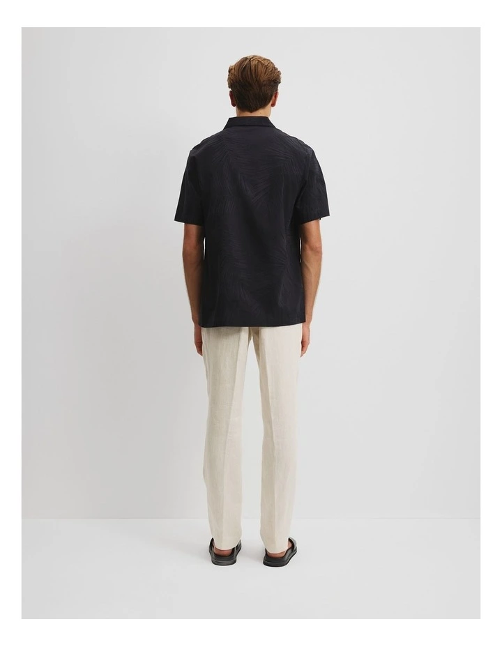 Short Sleeve Revere Palm Jacquard Shirt in Black image 4