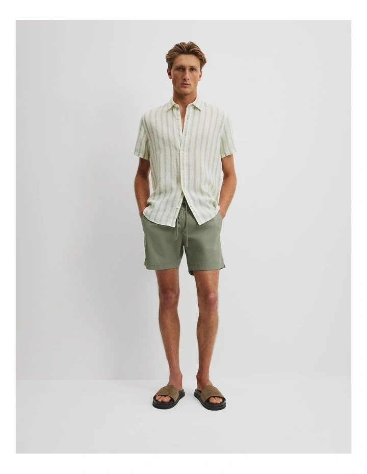 Regular Fit Organically Grown Linen Stripe Shirt in Sage image 1
