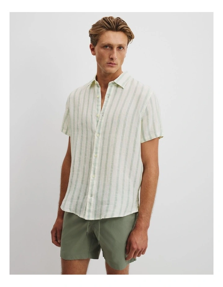 Regular Fit Organically Grown Linen Stripe Shirt in Sage image 2