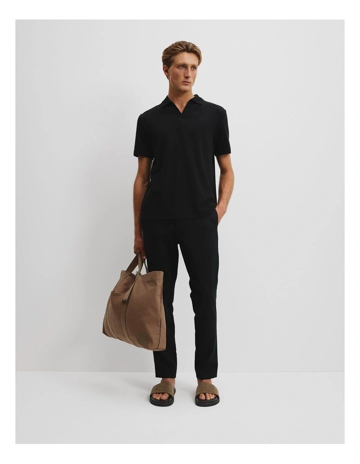 Australian Cotton Relaxed Waffle Polo in Black image 1