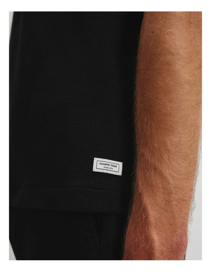 Australian Cotton Relaxed Waffle Polo in Black image 2