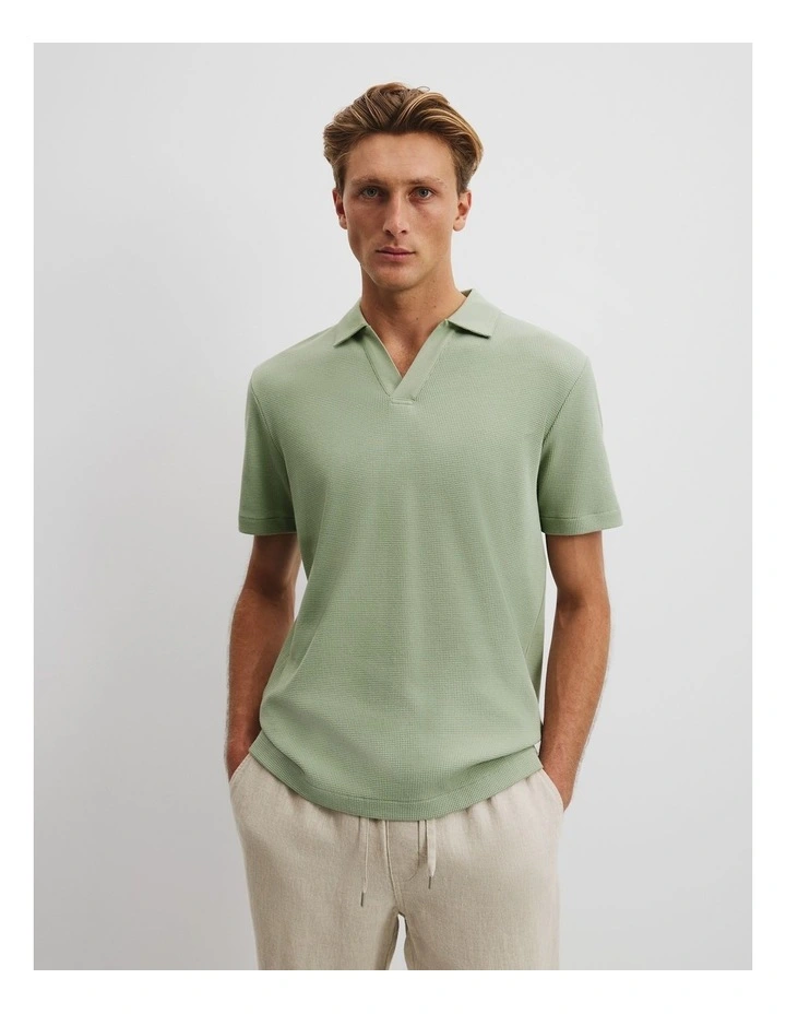 Australian Cotton Relaxed Waffle Polo in Sage image 1