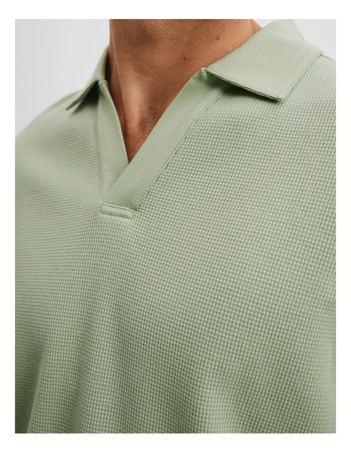 Australian Cotton Relaxed Waffle Polo in Sage image 2
