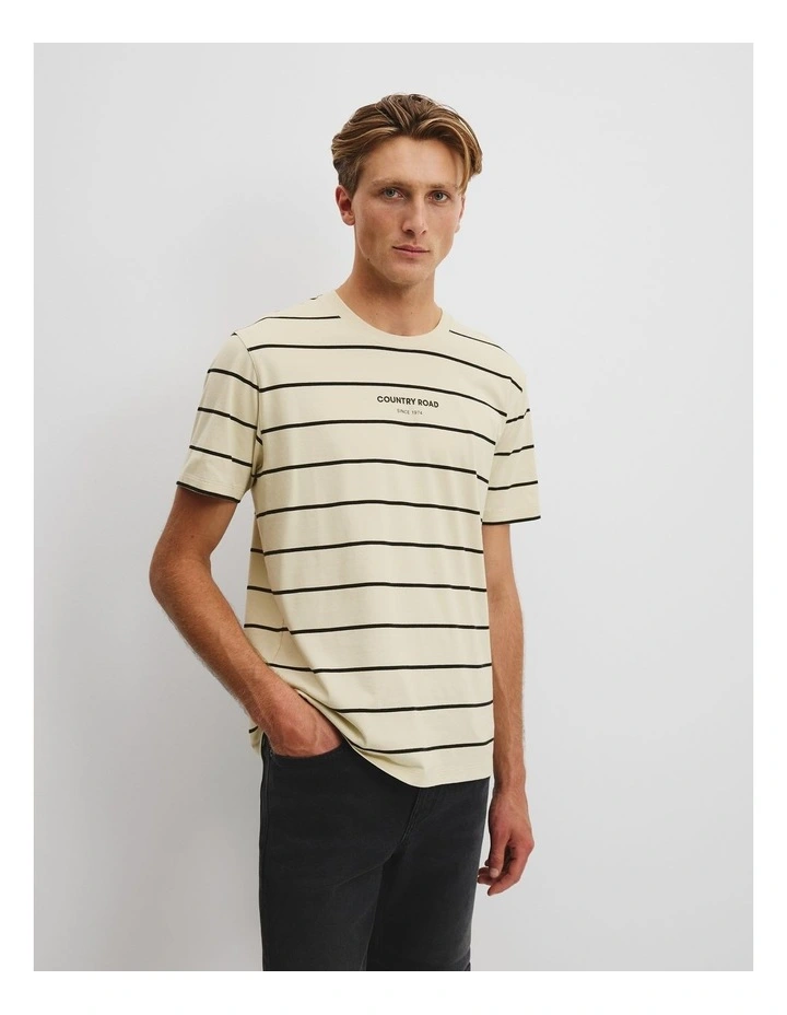 Australian Cotton Modern Logo Stripe T-Shirt in Black Multi image 1