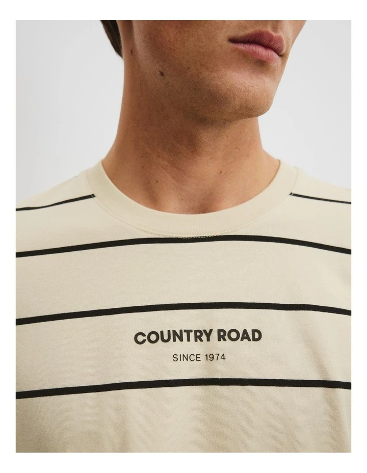 Australian Cotton Modern Logo Stripe T-Shirt in Black Multi image 2