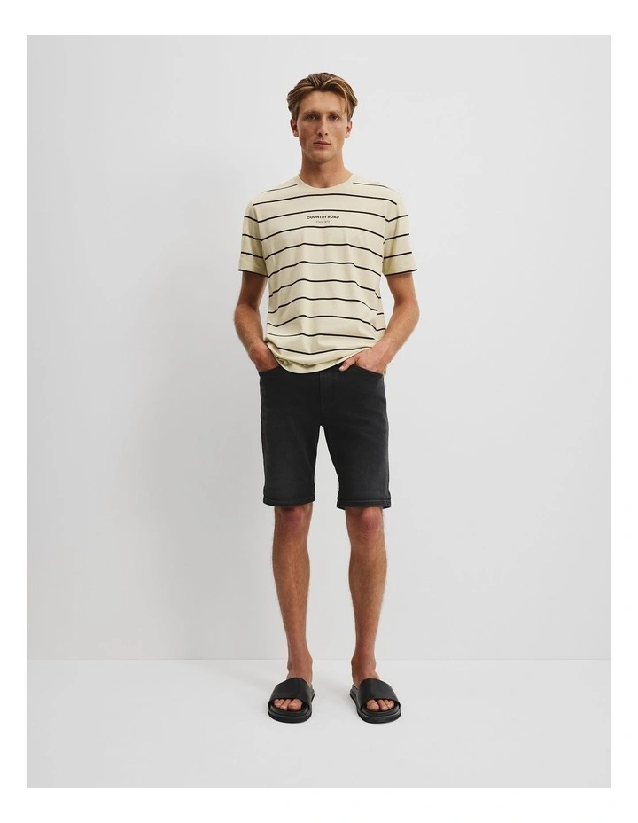 Australian Cotton Modern Logo Stripe T-Shirt in Black Multi image 3