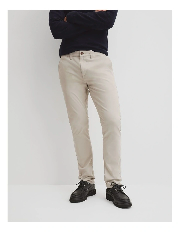 Australian Cotton Slim Fit Stretch Chino in Pebble image 2