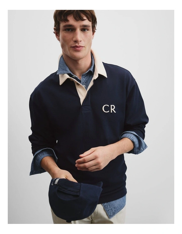 Long Sleeve Rugby Polo in Navy image 1