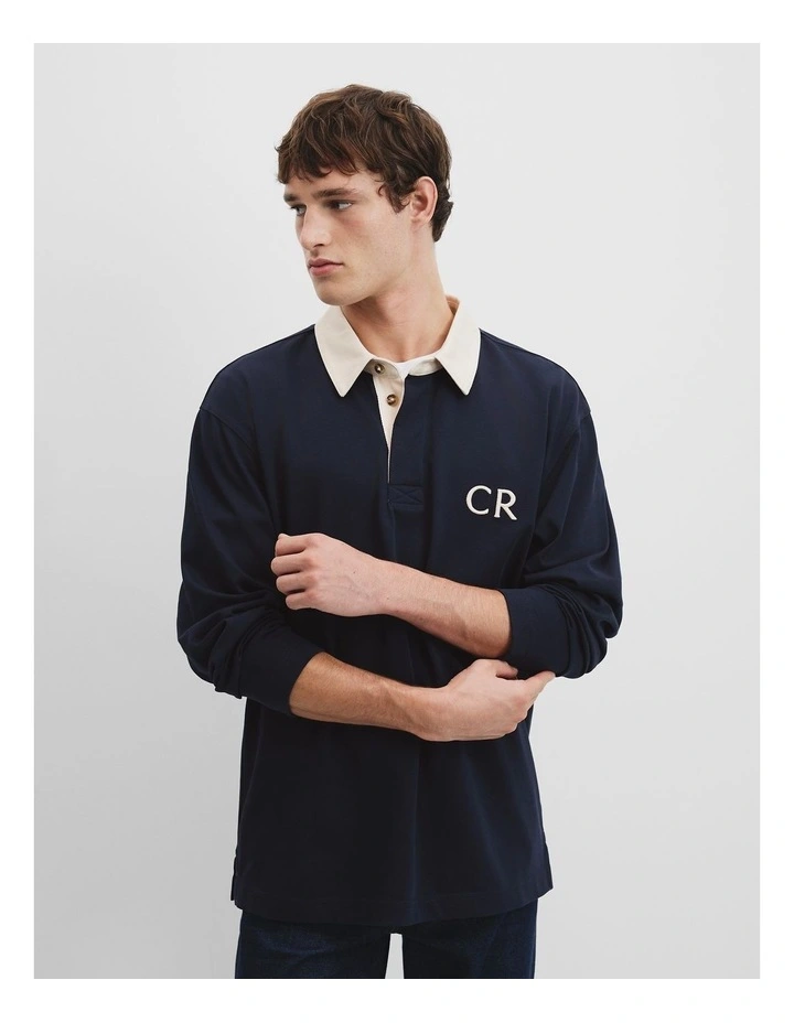 Long Sleeve Rugby Polo in Navy image 3