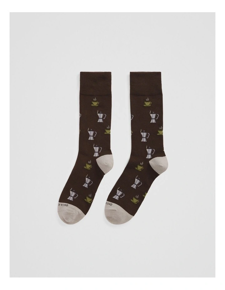 Cotton Blend Coffee Sock in Chocolate image 1