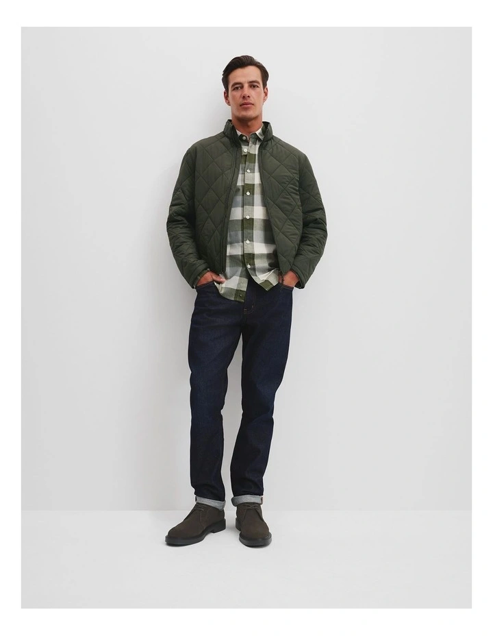 Polyester Funnel Neck Quilted Jacket in Olive Green image 2