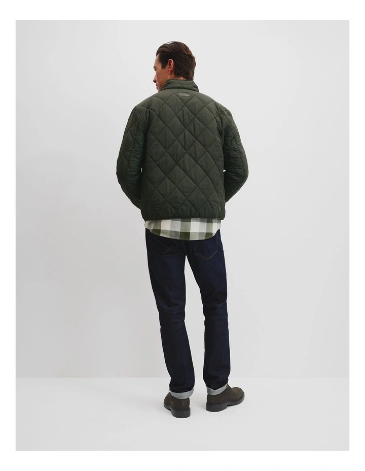 Polyester Funnel Neck Quilted Jacket in Olive Green image 4